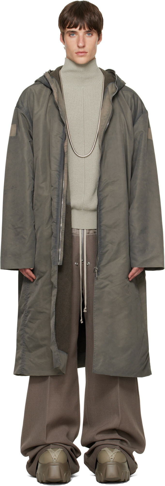 Rick Owens Gray Tower Wide Mac Coat