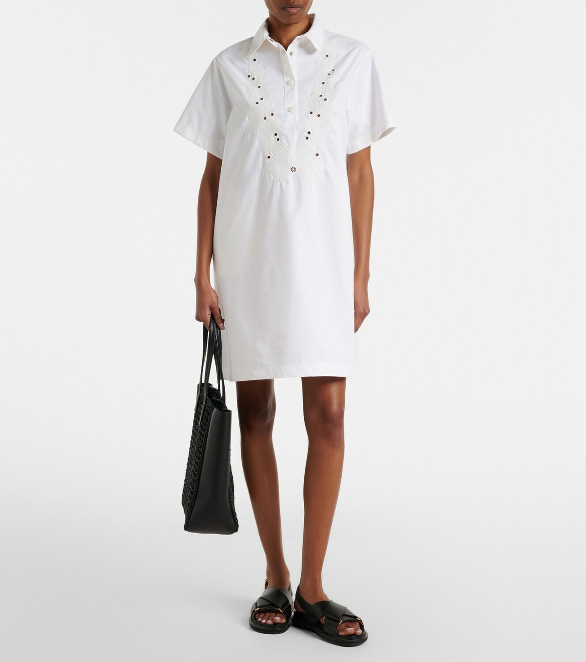 Moncler Embroidered cotton-blend poplin midi dress