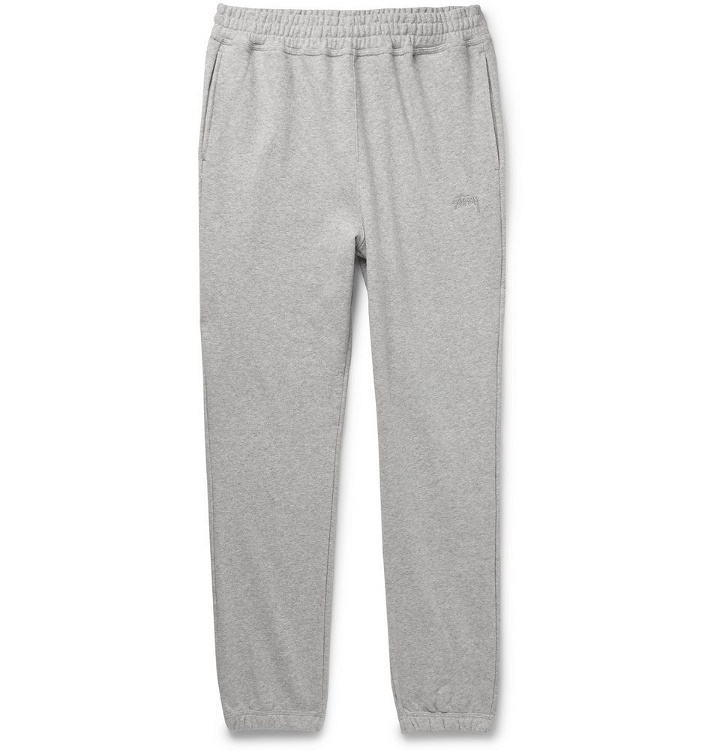 Photo: Stüssy - Tapered Mélange Loopback Cotton-Jersey Sweatpants - Gray