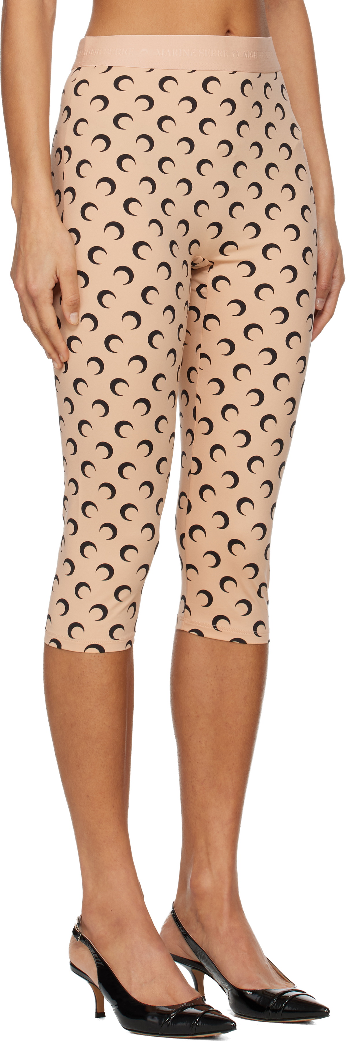 Marine Serre Beige Recycled Moon Jersey Capri Leggings