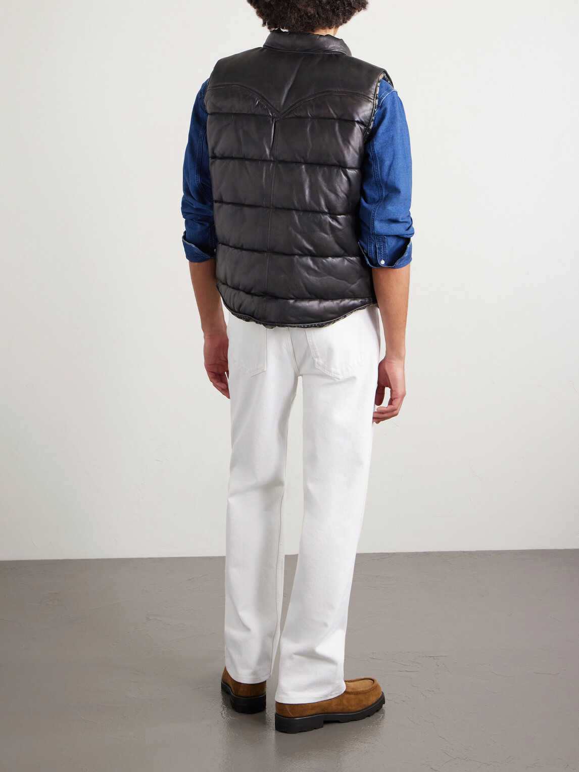 RRL - Reversible Quilted Leather Gilet - Black