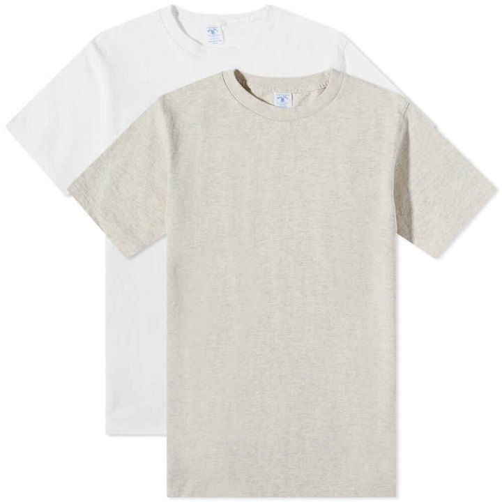 Photo: Velva Sheen Men's 2 Pack Plain T-Shirt in White/Oatmeal