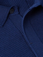 Zegna - Textured Cotton and Mulberry Silk-Blend Polo Shirt - Blue
