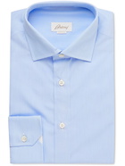 Brioni - Slim-Fit Cutaway-Collar Pinstriped Cotton Shirt - Blue