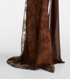 De La Vali Amora scarf-detail ruched lace maxi dress