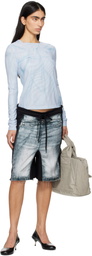 OPEN YY Black & Blue Jean Effect Jersey Shorts