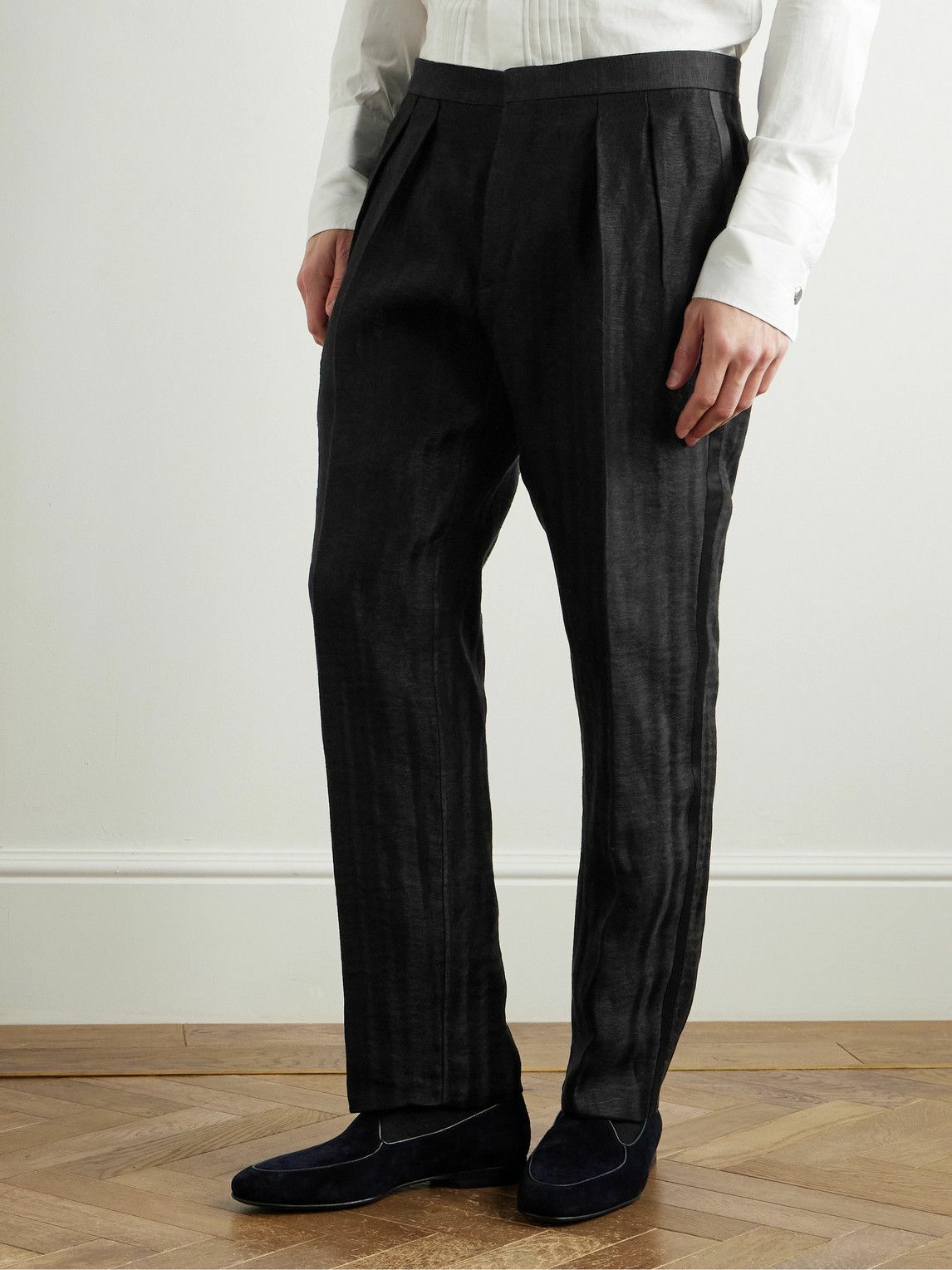 Brioni - Tapered Faille Tuxedo Trousers - Black