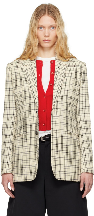Photo: AMI Paris Beige Checked Wool Semi-Lined Blazer