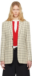 AMI Paris Beige Checked Wool Semi-Lined Blazer