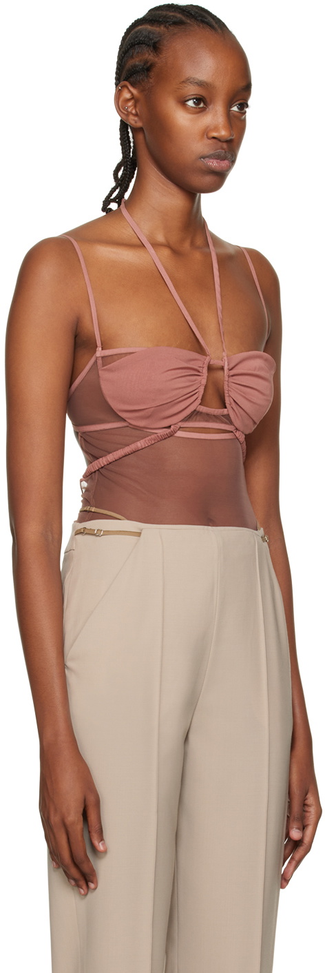 Nensi Dojaka Taupe Draped Double Bra Bodysuit