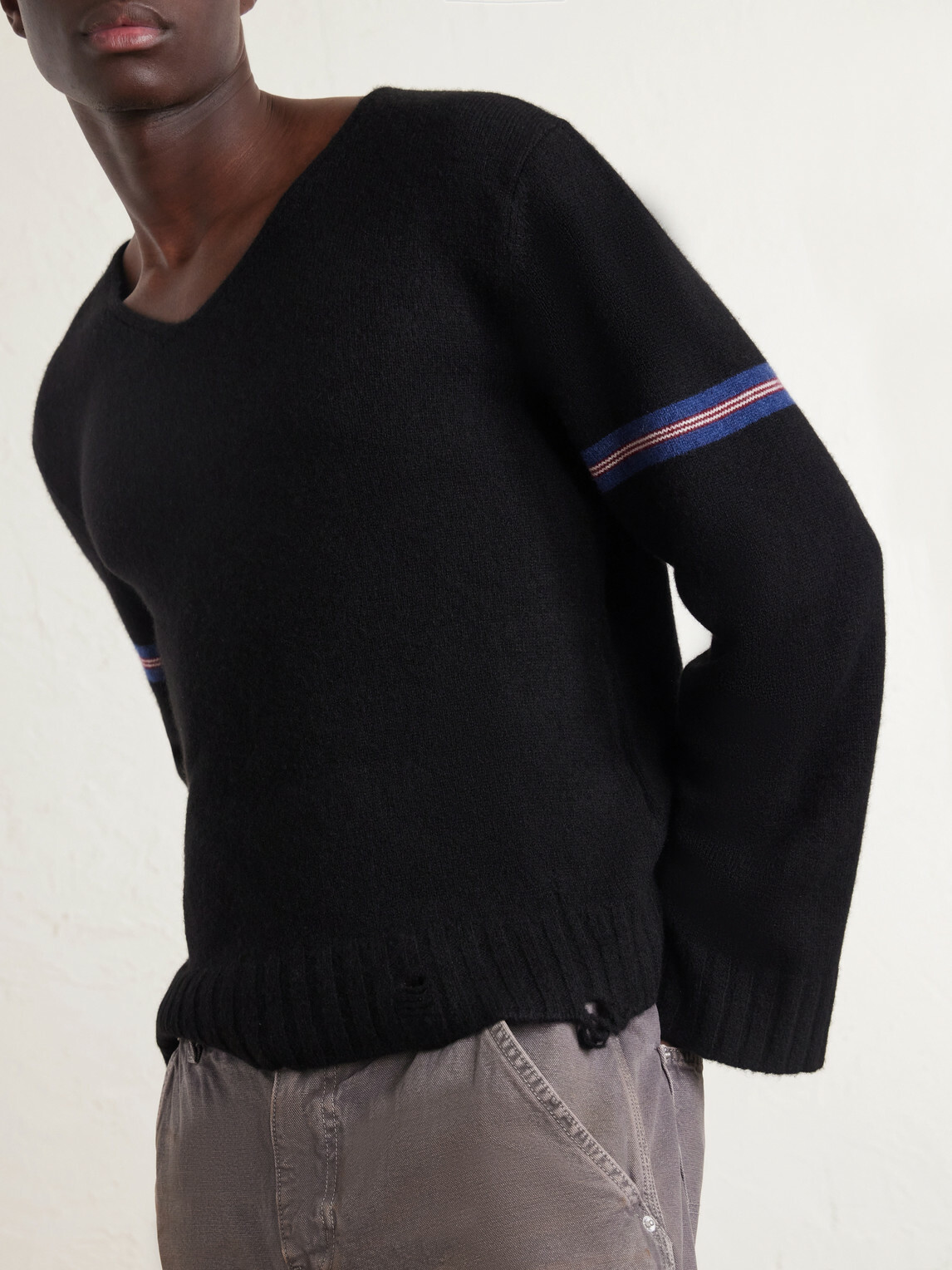 Enfants Riches Déprimés - Distressed Striped Cashmere Sweater - Black