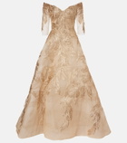 Monique Lhuillier Embroidered off-shoulder tulle gown