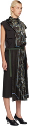 sacai Brown Suiting & Paisley Print Midi Dress