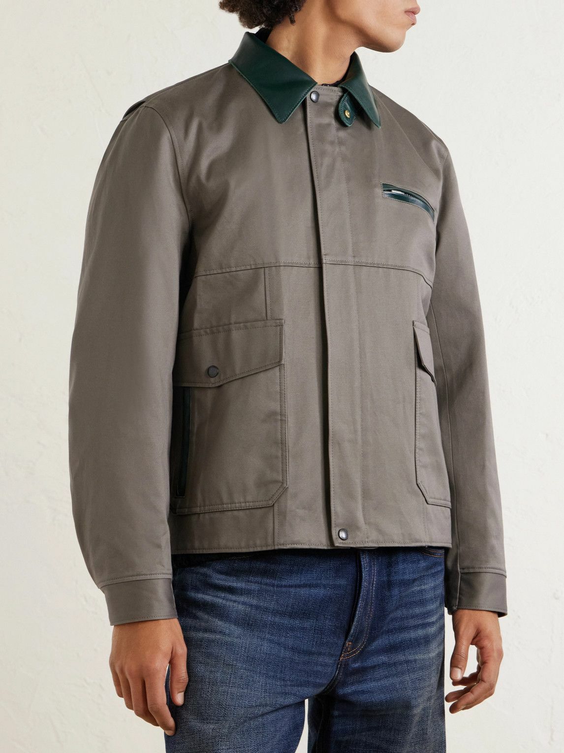 Sacai - Leather-Trimmed Cotton-Twill Bomber Jacket - Gray