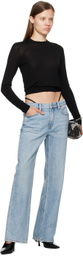 Alexander Wang Blue Mid-Rise Pre-Styled Logo Thong Jeans