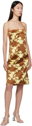Versace Brown & Yellow Wild Roses Strapless Midi Dress