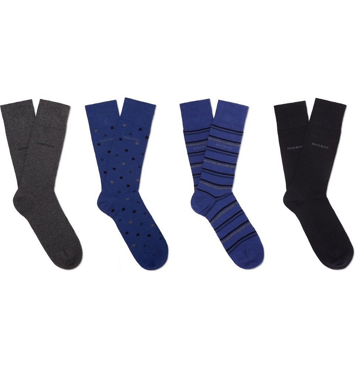 Photo: Hugo Boss - Four-Pack Stretch Cotton-Blend Socks - Men - Blue
