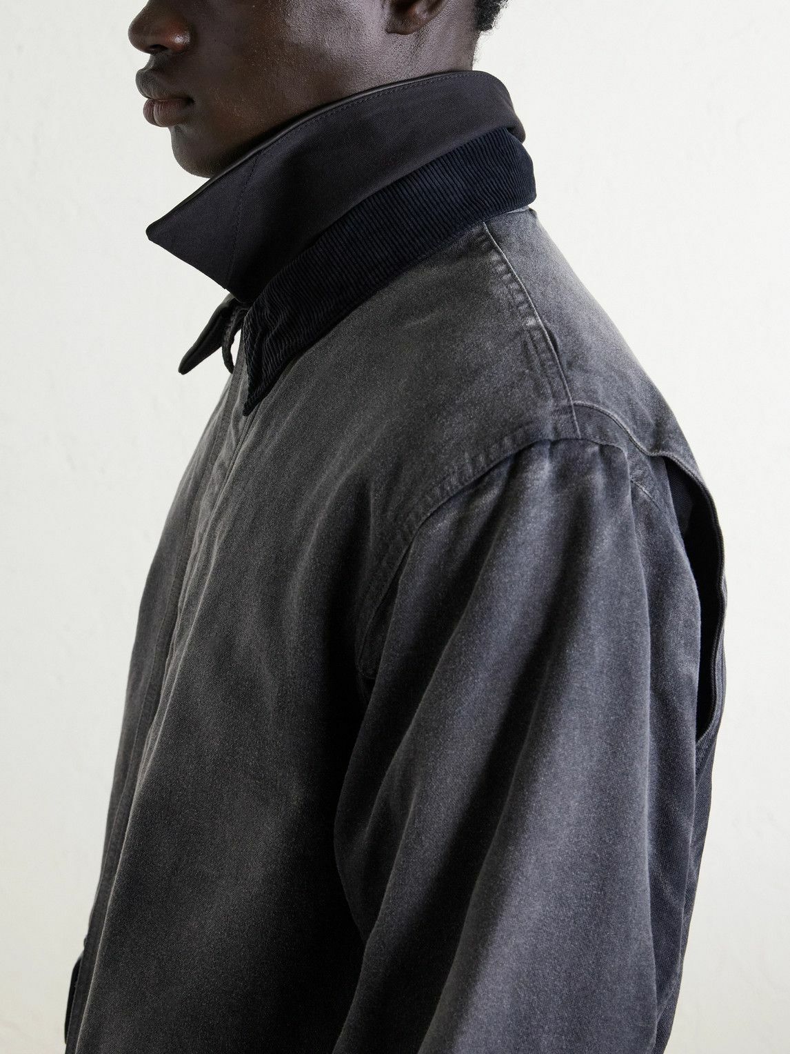 Auralee - Leather-Trimmed Garment-Dyed Organic Cotton-Canvas