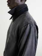 Auralee - Leather-Trimmed Garment-Dyed Organic Cotton-Canvas Jacket - Black