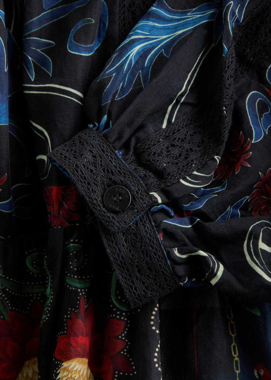 Farm Rio Printed Lace-trim Cotton Maxi Dress Black