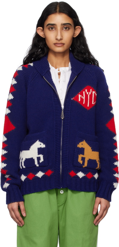 Photo: Bode Navy Diamond Corral Cardigan