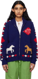 Bode Navy Diamond Corral Cardigan