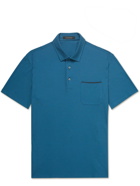 ERMENEGILDO ZEGNA - Suede-Trimmed Cotton-Piqué Polo Shirt - Blue