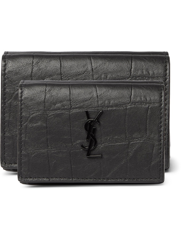 Photo: SAINT LAURENT - Logo-Appliquéd Croc-Effect Leather Trifold Wallet - Black