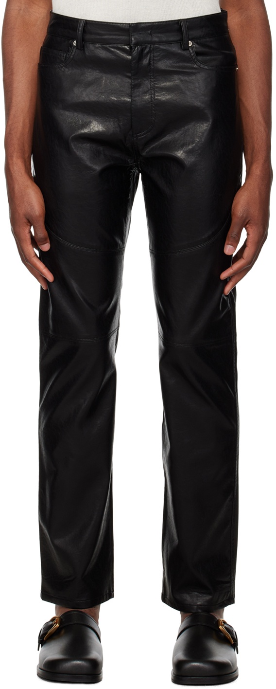System Black Paneled Faux-Leather Trousers System