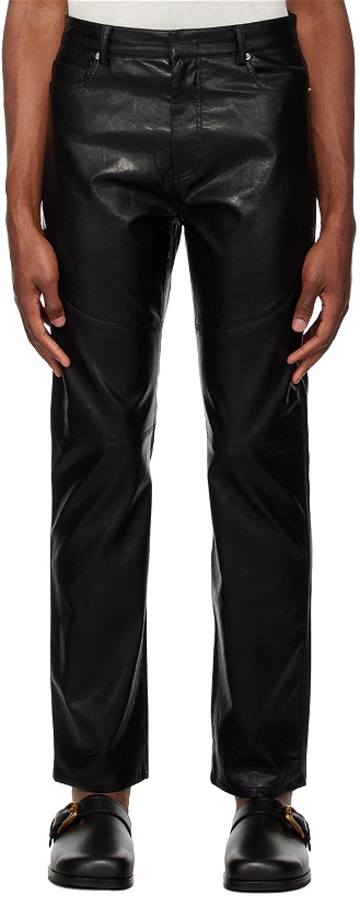 Photo: System Black Paneled Faux-Leather Trousers