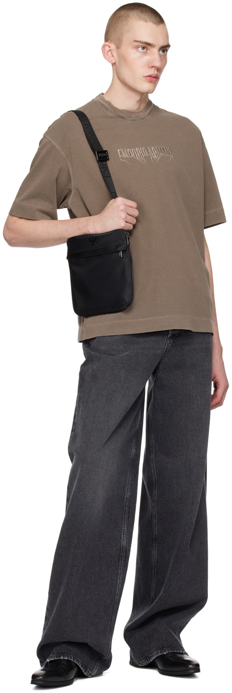 Emporio Armani Black Small Flat Messenger Bag