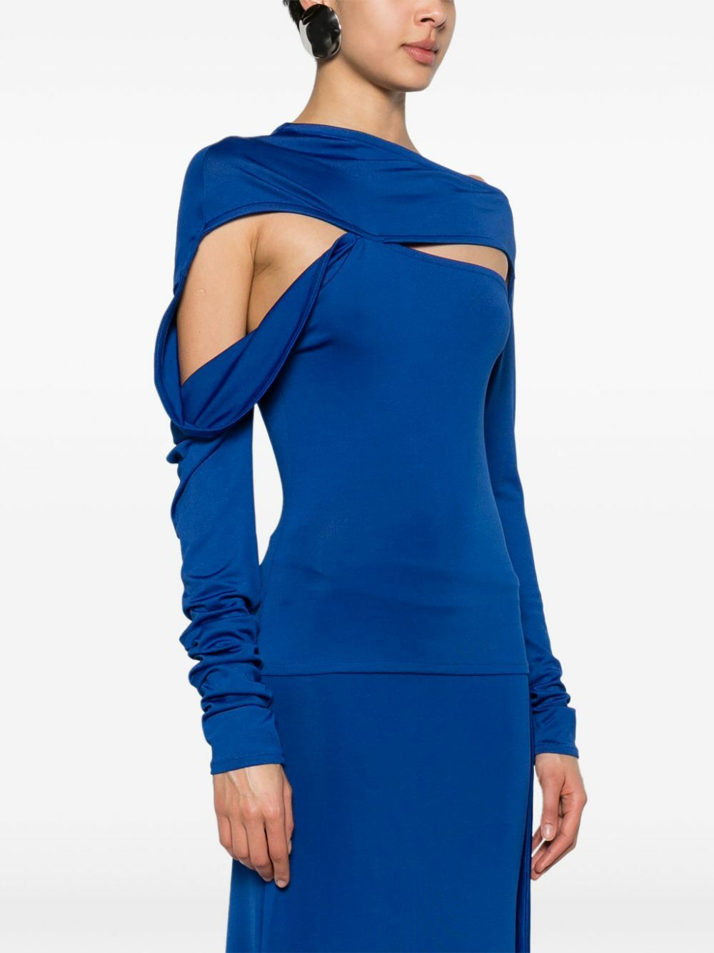 Jade Cropper Blue Draped Cut-Out Top