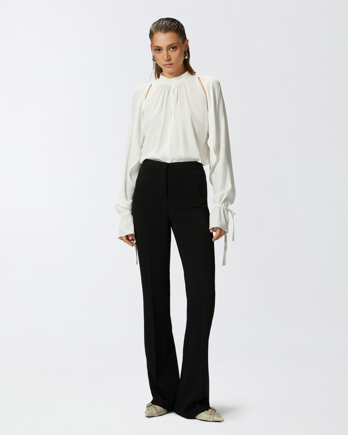 Pinko Silk Blend Blouse With Ruffled Sleeves Vanilla Ice Cream White