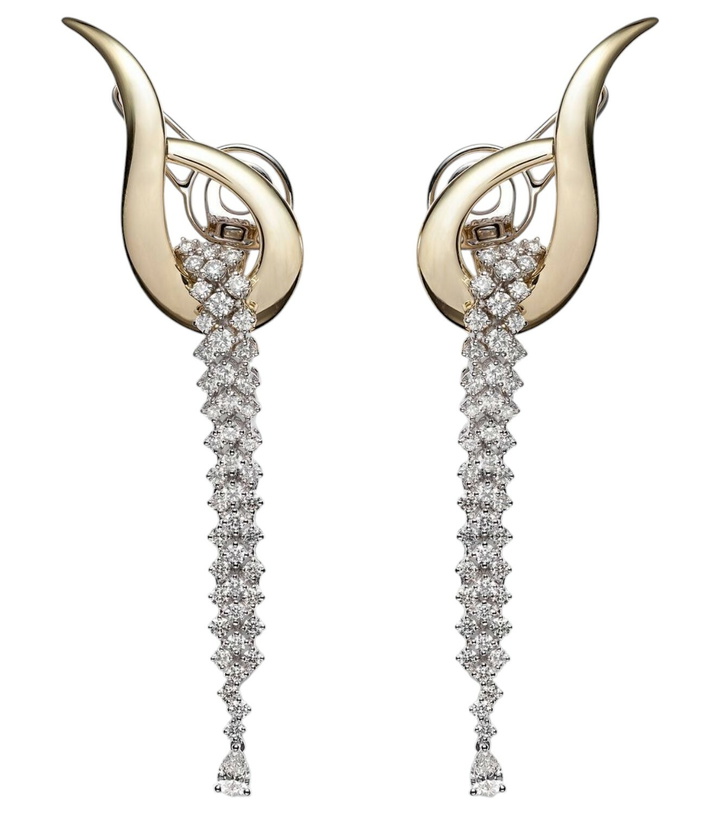 Photo: Yeprem Golden Strada 18kt white and yellow gold drop earrings with diamonds