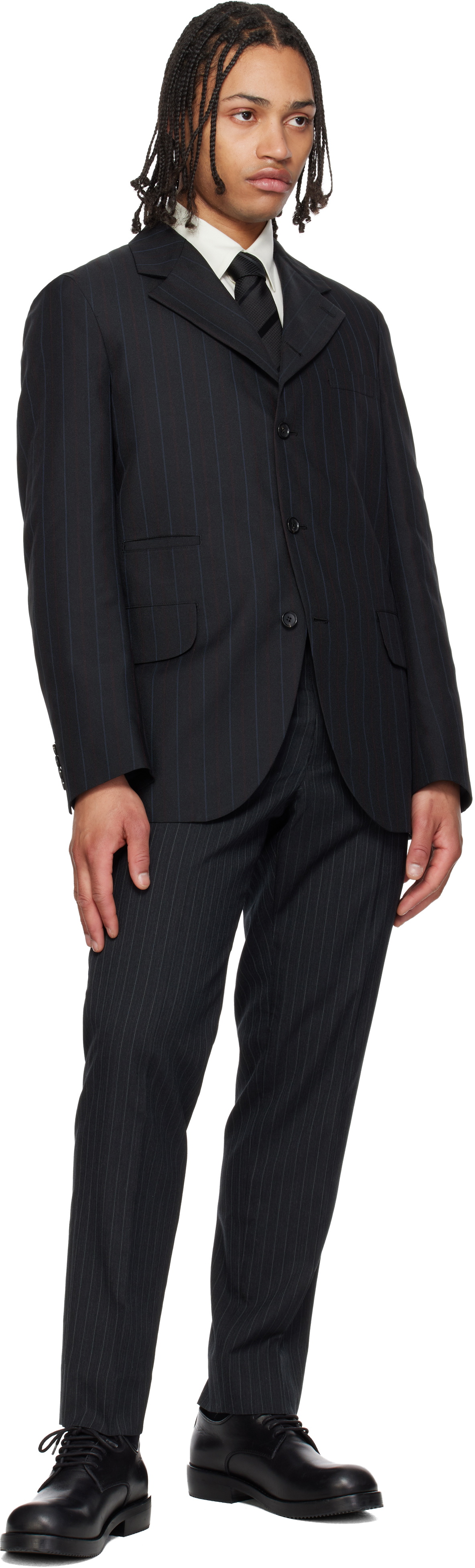 Comme des Garçons Homme Deux Black Silk Houndstooth Stripe Tie
