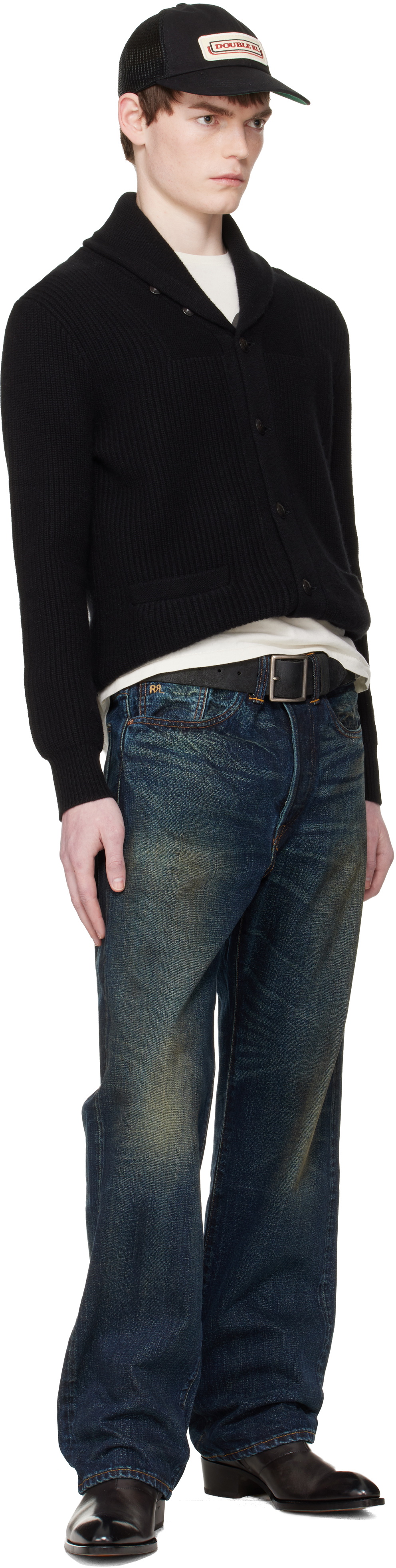 RRL Black Distressed Leather Belt