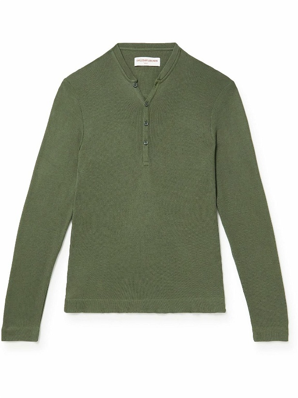 Photo: Orlebar Brown - Harrison Slim-Fit Cotton and Cashmere-Blend Henley T-Shirt - Green