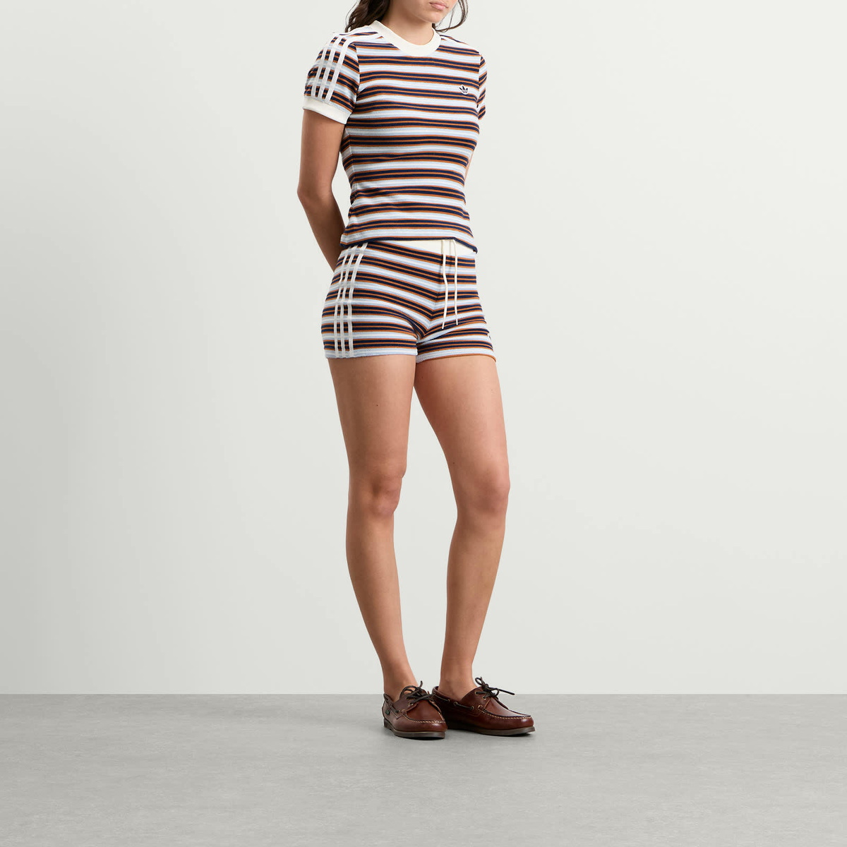 Adidas Women's Striped Terry T-Shirt in Multicolor/Crystal Sky