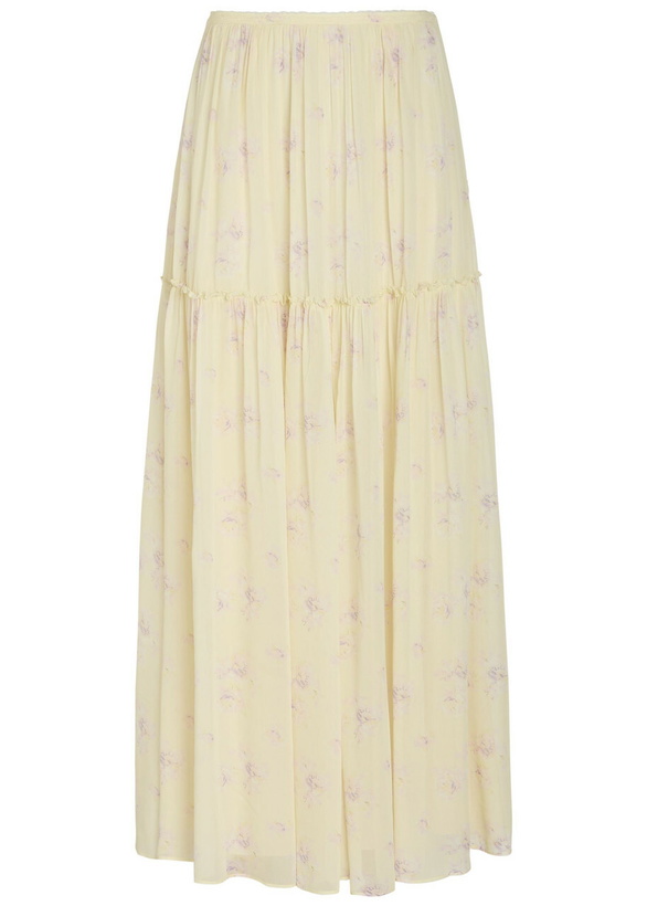 Photo: Loveshackfancy Positano Floral-print Georgette Maxi Skirt Yellow