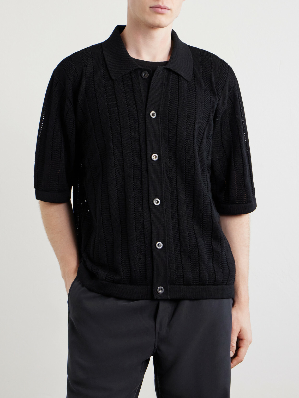 Corridor - Pointelle-Knit Cotton Shirt - Black
