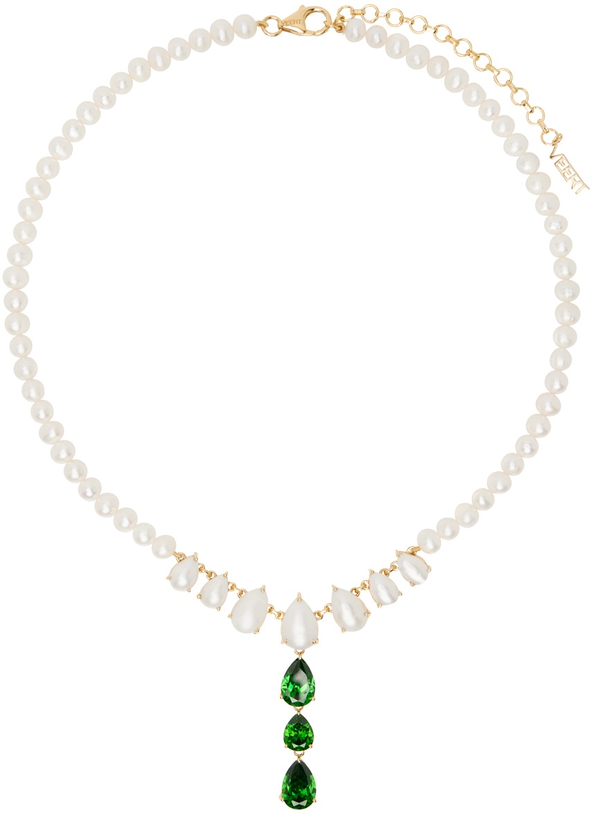 VEERT White & Gold 'The Freshwater Pearl Drop Chain' Necklace