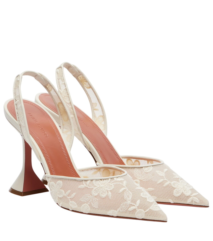 Photo: Amina Muaddi Holli leather-trimmed lace slingback pumps