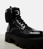 Prada Leather-trimmed mesh combat boots