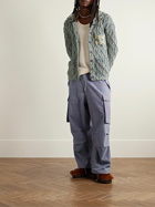 Story Mfg. - Grandad Embroidered Cable-Knit Organic Cotton Cardigan - Gray