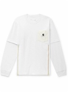 Sacai - Carhartt WIP Layered Logo-Appliquéd Canvas-Trimmed Cotton-Jersey T-Shirt - White