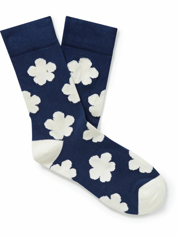 Photo: KENZO - Floral-Intarsia Cotton-Blend Socks - Blue