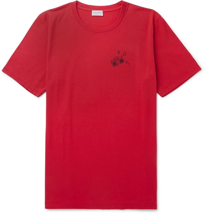 Photo: SAINT LAURENT - Printed Cotton-Jersey T-Shirt - Red