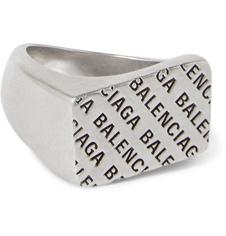 Photo: Balenciaga - Logo-Engraved Silver-Tone Signet Ring - Silver