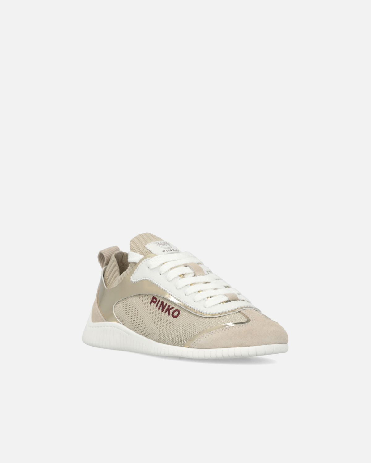 Pinko Knit Low Top Sneakers With Mirror Finish Inserts Platinum