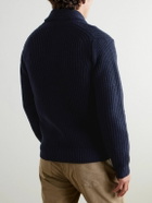 Hartford - Shawl-Collar Ribbed Wool Cardigan - Blue